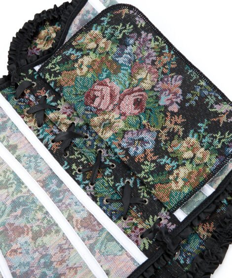 Floral Embroidered Corset with Lace Trim and Satin Ribbon Details - Image 9