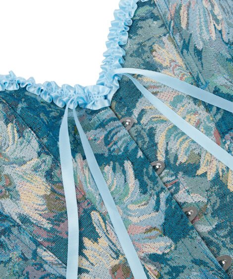Floral Elegance Blue Ruffled Corset with Soft Satin Ties - Image 6