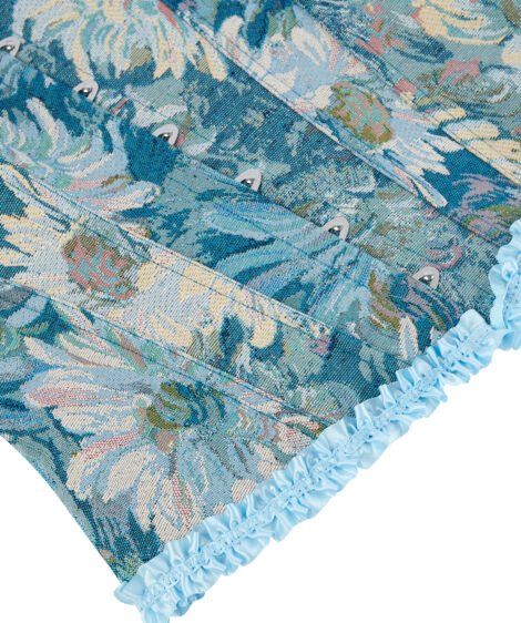 Floral Elegance Blue Ruffled Corset with Soft Satin Ties - Image 7