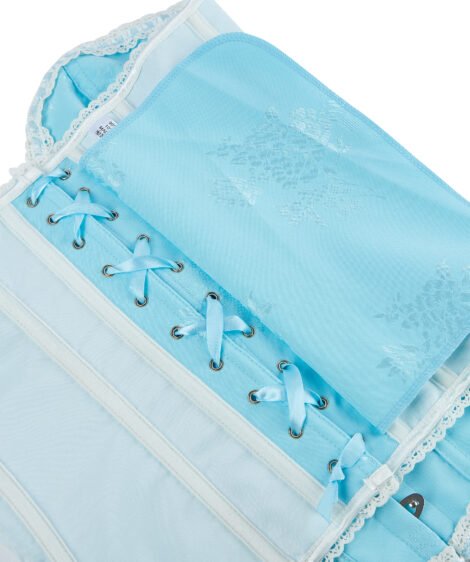 Elegant Lace-Trimmed Light Blue Floral Corset for Women - Image 9