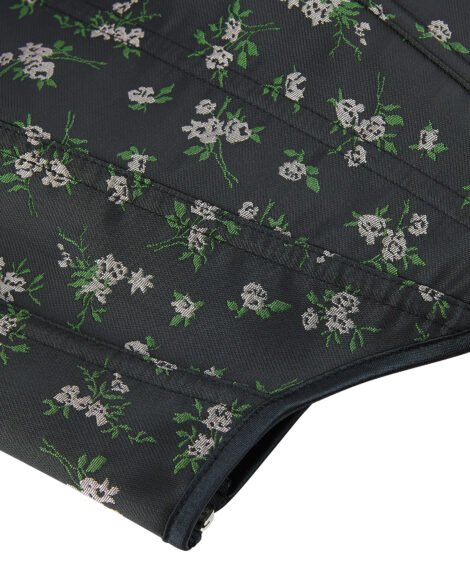 Floral-Embroidered Black Lace-Up Corset with Satin Finish - Image 8