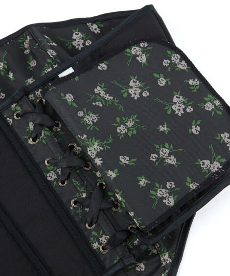 Floral-Embroidered Black Lace-Up Corset with Satin Finish - Image 9