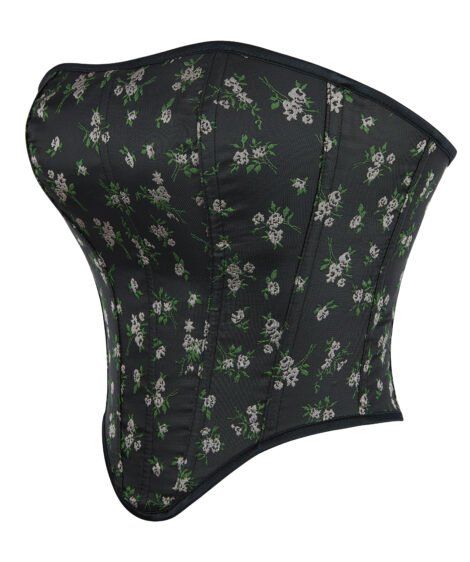 Floral-Embroidered Black Lace-Up Corset with Satin Finish - Image 3