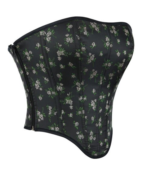 Floral-Embroidered Black Lace-Up Corset with Satin Finish - Image 4