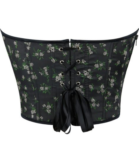Floral-Embroidered Black Lace-Up Corset with Satin Finish - Image 5