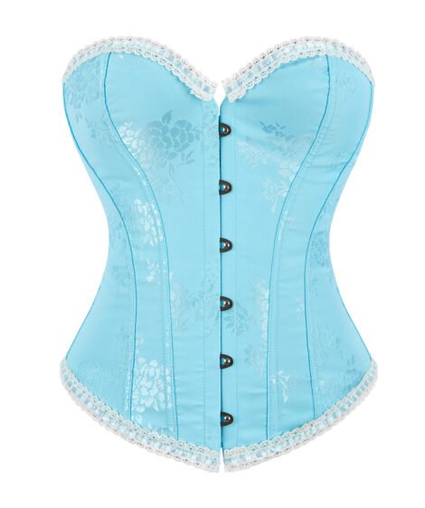 Elegant Lace-Trimmed Light Blue Floral Corset for Women - Image 2