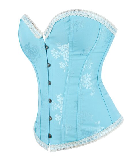 Elegant Lace-Trimmed Light Blue Floral Corset for Women - Image 3