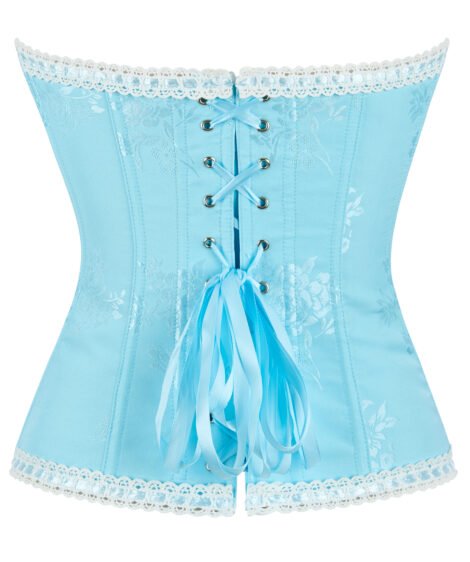 Elegant Lace-Trimmed Light Blue Floral Corset for Women - Image 5