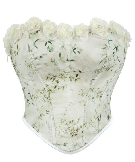 Elegant Floral Lace-Up Corset with Floral Accents and Delicate Detailing - Image 2