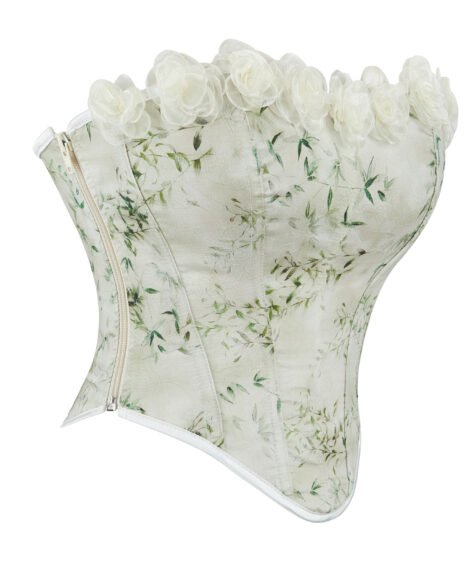 Elegant Floral Lace-Up Corset with Floral Accents and Delicate Detailing - Image 4
