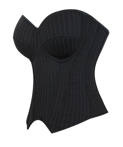 Pinstriped Black Corset with Zipper and Lace-up Detail - Image 3