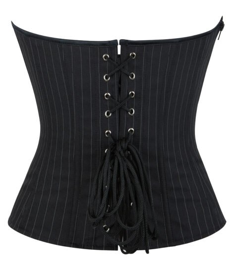 Pinstriped Black Corset with Zipper and Lace-up Detail - Image 5