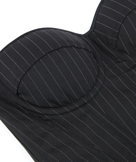 Pinstriped Black Corset with Zipper and Lace-up Detail - Image 6
