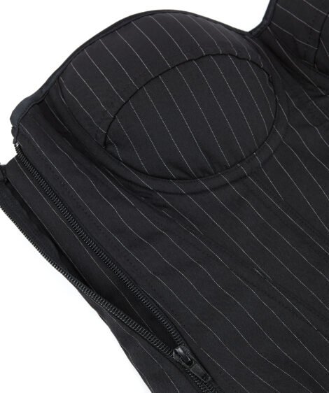 Pinstriped Black Corset with Zipper and Lace-up Detail - Image 7