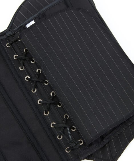 Pinstriped Black Corset with Zipper and Lace-up Detail - Image 8