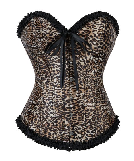 Leopard Print Corset with Lace and Satin Ribbon Details - Image 2