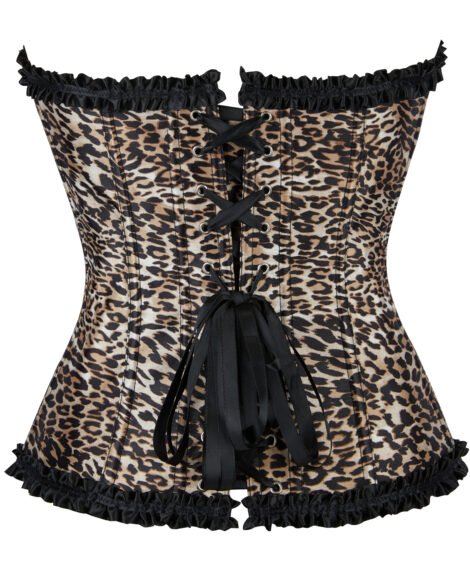 Leopard Print Corset with Lace and Satin Ribbon Details - Image 3