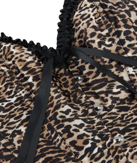 Leopard Print Corset with Lace and Satin Ribbon Details - Image 4