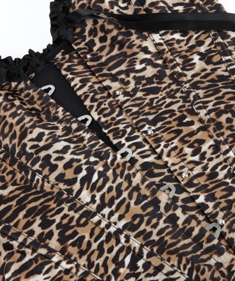 Leopard Print Corset with Lace and Satin Ribbon Details - Image 5