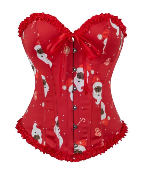 Christmas Santa Pug Corset with Red Ribbon and Snowflake Design - Image 2