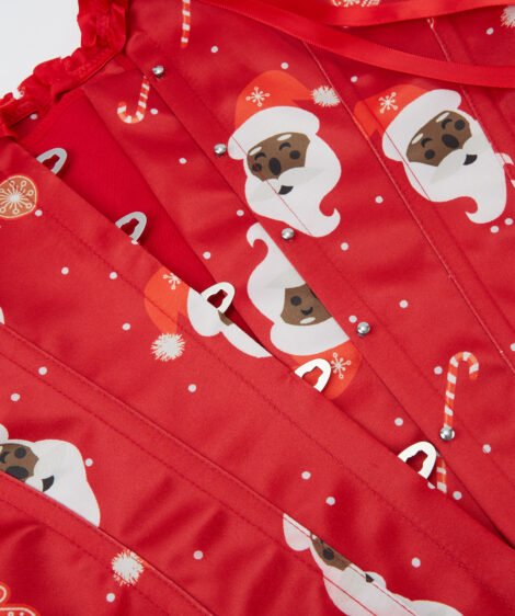 Christmas Santa Pug Corset with Red Ribbon and Snowflake Design - Image 5