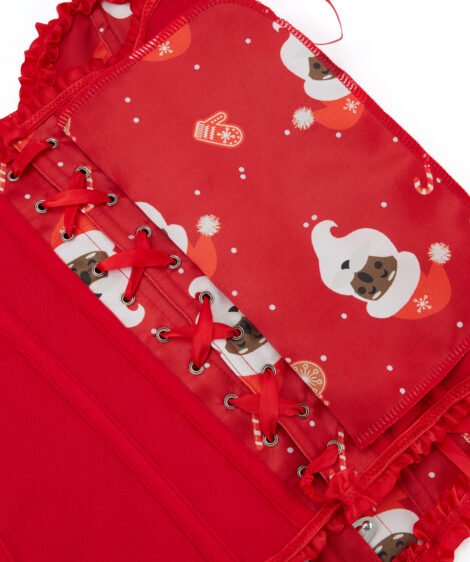 Christmas Santa Pug Corset with Red Ribbon and Snowflake Design - Image 6