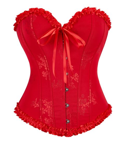 Lilac Bloom Satin Floral Jacquard Corset – Sweetheart Vintage Charm with Ribbon Detail - Image 4