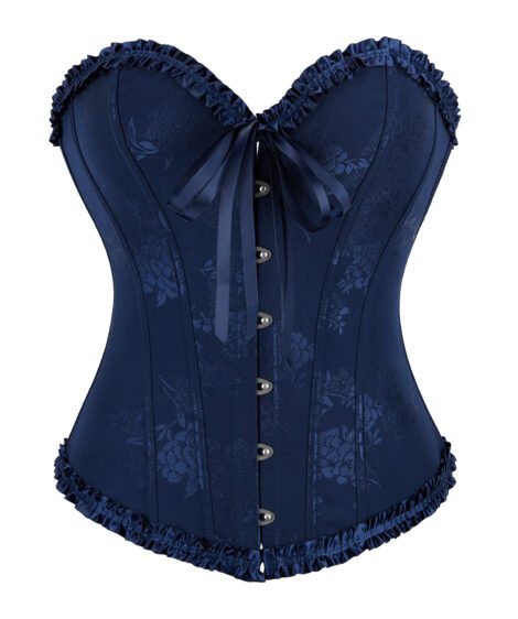 Lilac Bloom Satin Floral Jacquard Corset – Sweetheart Vintage Charm with Ribbon Detail - Image 5