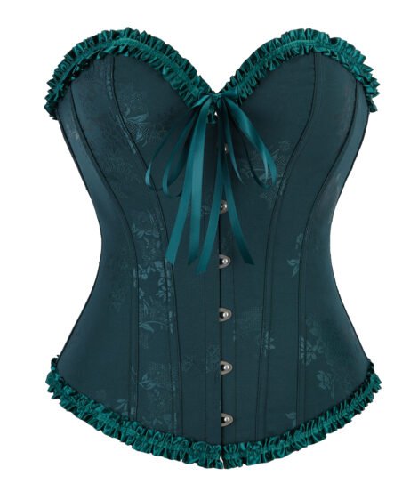 Lilac Bloom Satin Floral Jacquard Corset – Sweetheart Vintage Charm with Ribbon Detail - Image 9