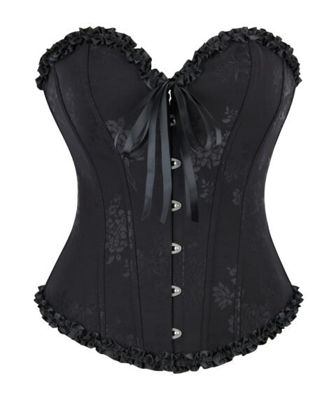 Lilac Bloom Satin Floral Jacquard Corset – Sweetheart Vintage Charm with Ribbon Detail - Image 3