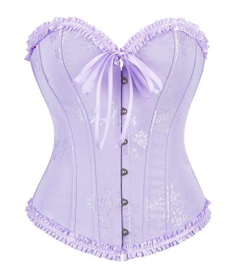 Lilac Bloom Satin Floral Jacquard Corset – Sweetheart Vintage Charm with Ribbon Detail - Image 10
