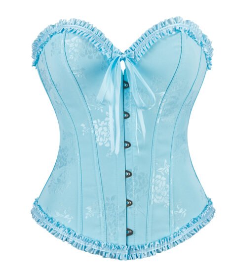 Lilac Bloom Satin Floral Jacquard Corset – Sweetheart Vintage Charm with Ribbon Detail - Image 7