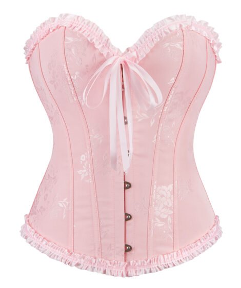 Lilac Bloom Satin Floral Jacquard Corset – Sweetheart Vintage Charm with Ribbon Detail - Image 6
