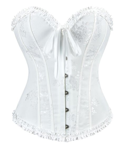 Lilac Bloom Satin Floral Jacquard Corset – Sweetheart Vintage Charm with Ribbon Detail - Image 2