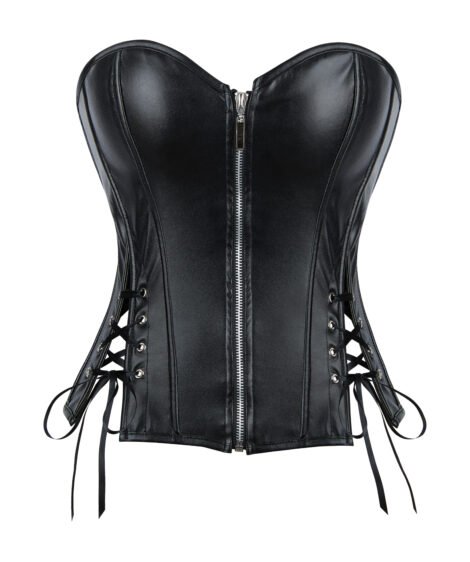 Noir Rebel Faux Leather Corset – Edgy Elegance with Side Lacing Drama - Image 2