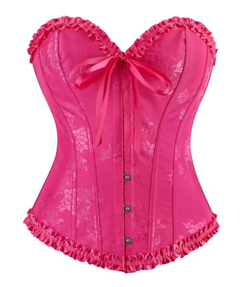 Lilac Bloom Satin Floral Jacquard Corset – Sweetheart Vintage Charm with Ribbon Detail - Image 8