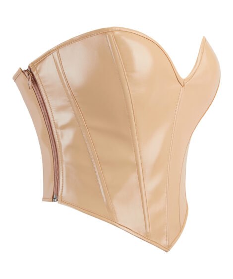 Golden Dusk Nude Faux Leather Corset – Modern Sculpt in a Minimalist Hue - Image 3