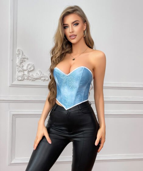 Elegant Ice Blue Lace-Up Corset with Adjustable Straps