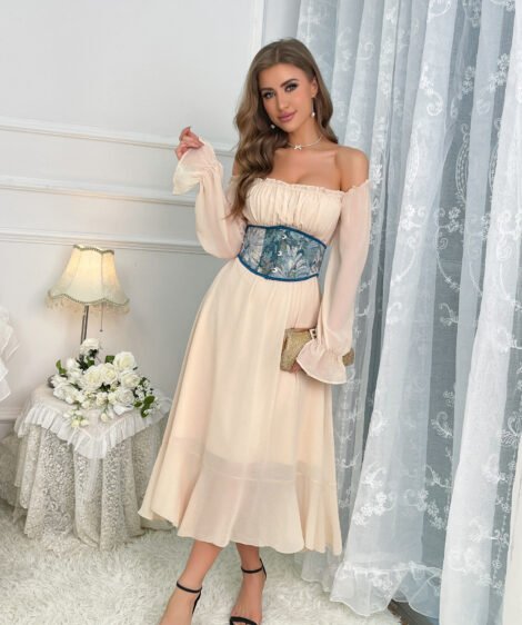 Azure Bloom Brocade Waist Cincher – Vintage Elegance with a Modern Twist