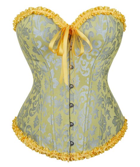 Elegant Gothic Jacquard Corset Top with Lace-Up Back & Satin Ribbons - Image 12