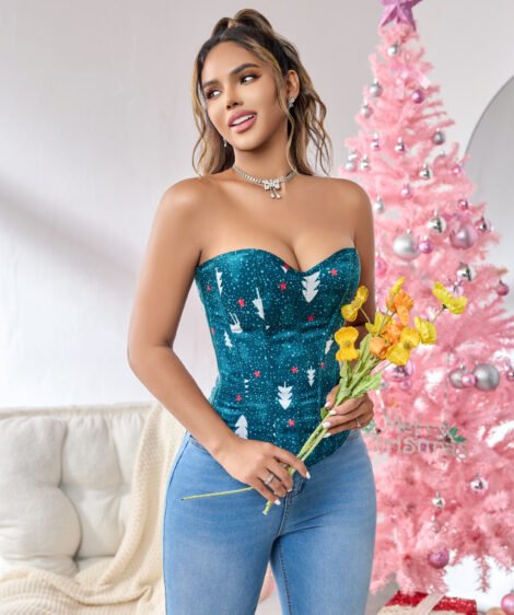 Holiday-Themed Christmas Corset with Deer and Snowflake Pattern